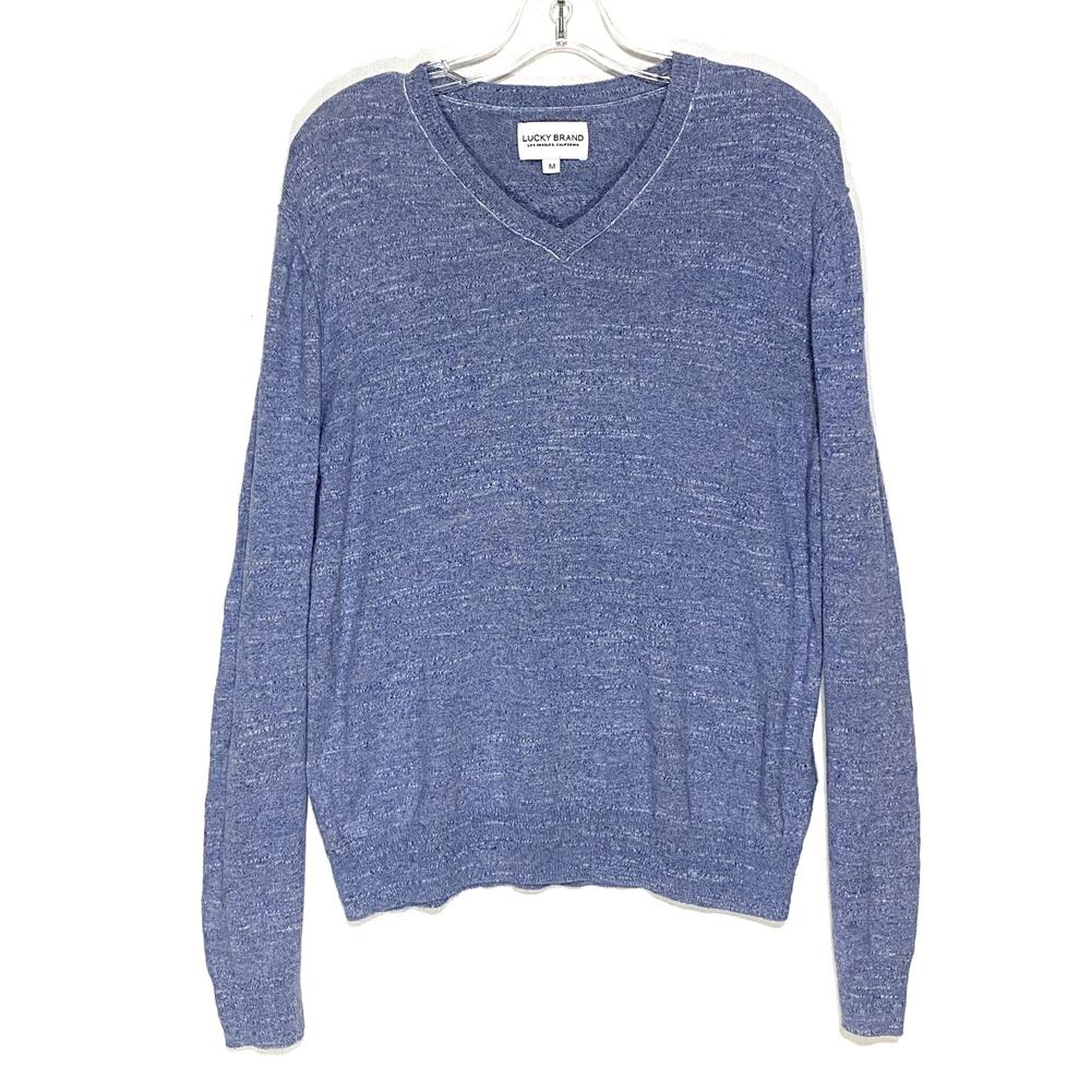 Lucky Brand Blue V Neck Sweater Mens M Preppy Coastal Country Club Classic Comfy
